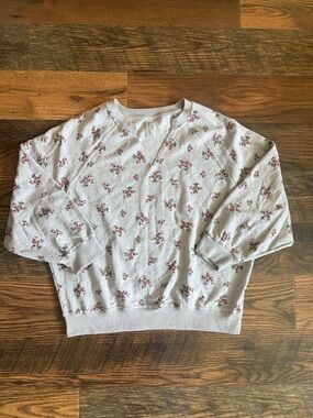 Women’s Aerie Inspired Gray Oversized Crewneck Sweatshirt w Pink Floral Print M